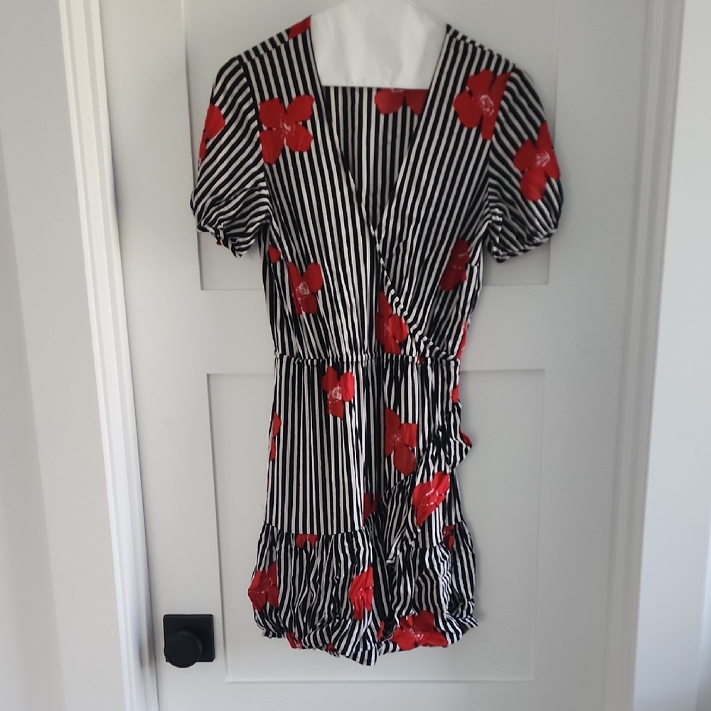 Madewell Striped Dress with Red Floral Pattern